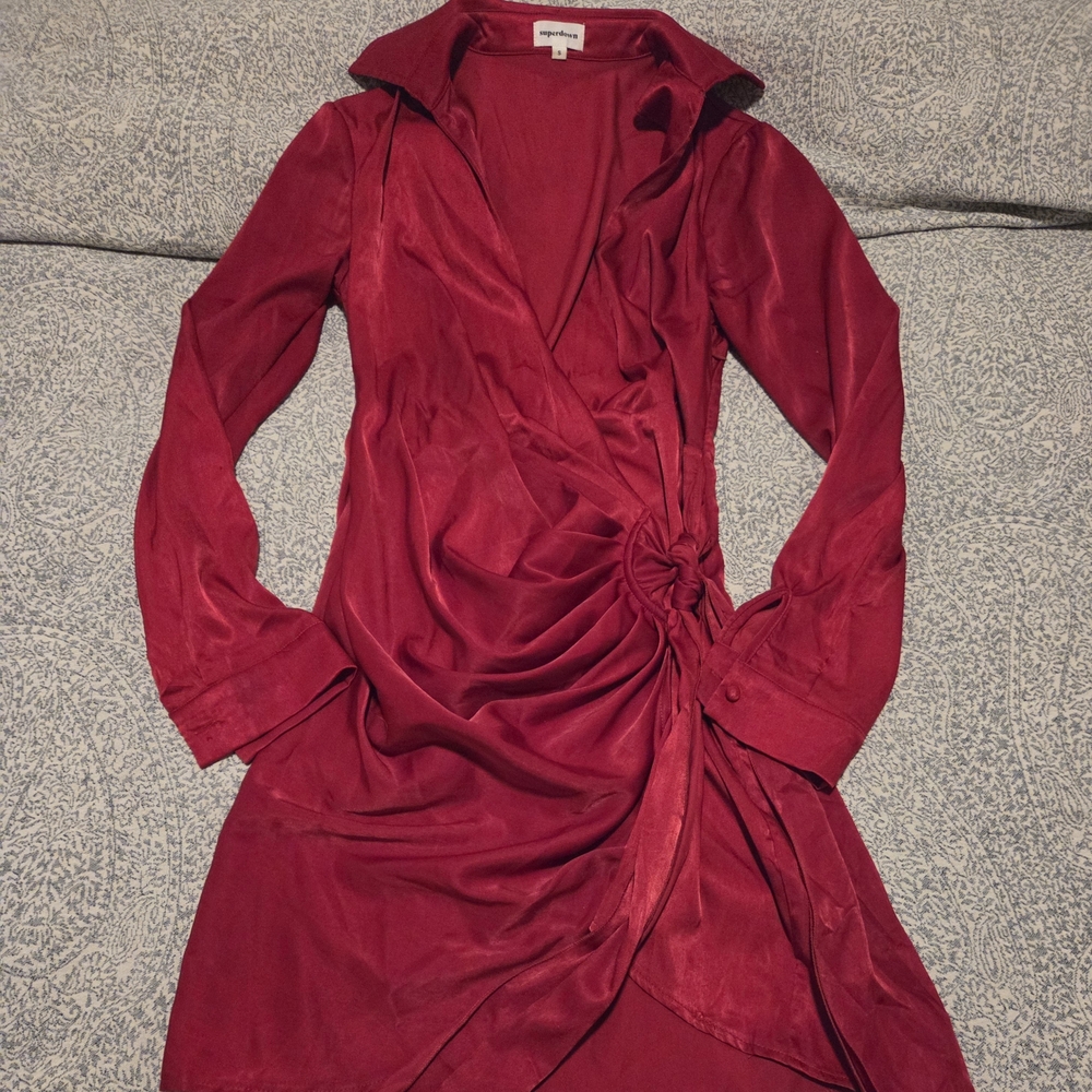 superdown Crimson Wrap Dress with Ruched Knot